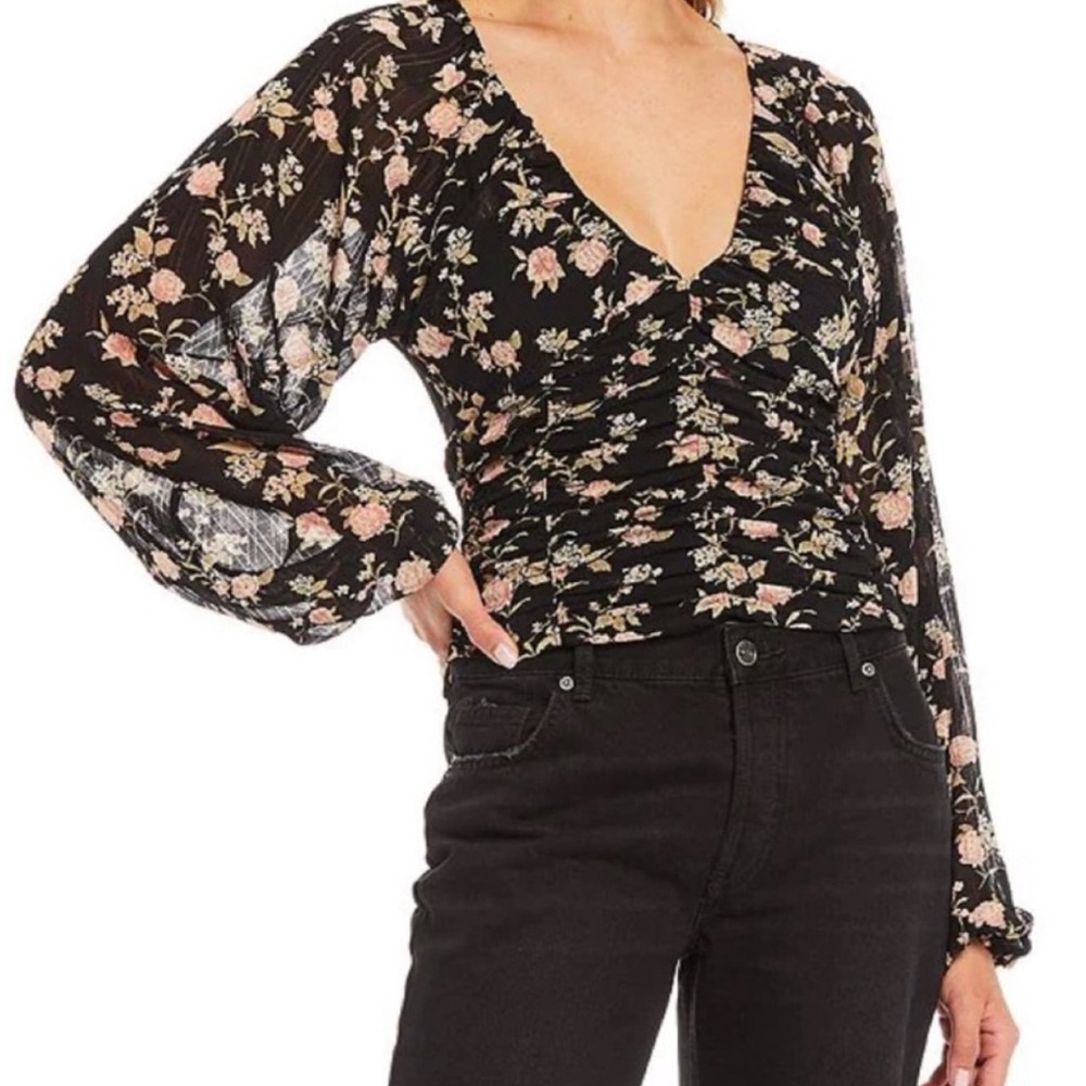 NWT Free People Black Floral Top in XS